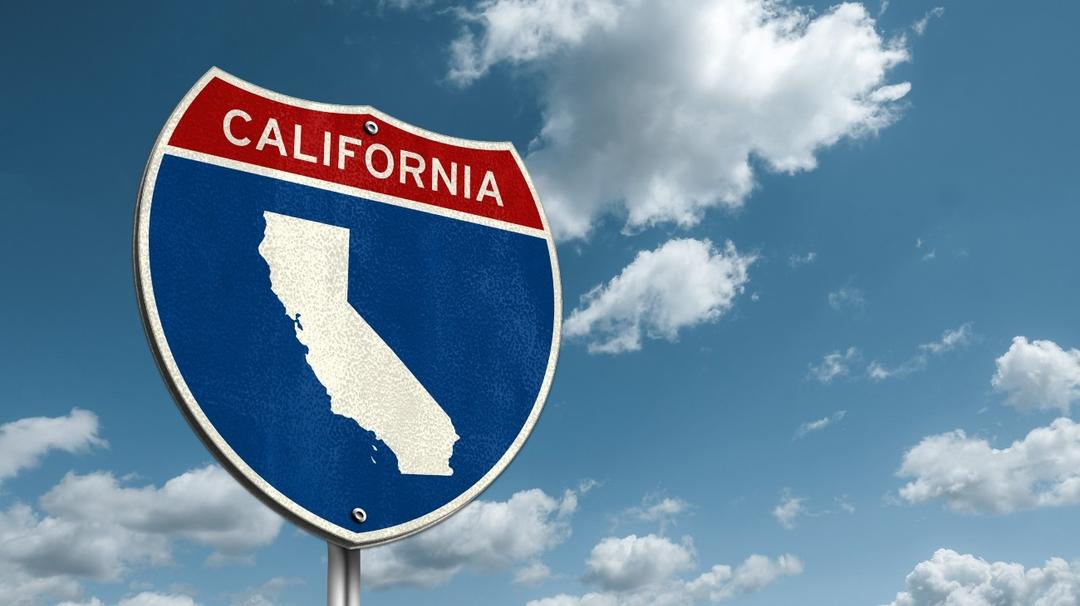 California - Interstate roadsign illustration with the map of California